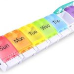 AUVON Weekly Pill Organizer Arthritis Friendly, BPA Free Travel 7 Day Pill Box Case with Spring Open Design and Large Compartment to Hold Vitamins, Cod Liver Oil, Supplements and Medication