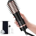 slopehill Mini Travel Dual Voltage Hair Dryer Brush,1000 Watts Hot Air Brush with European Plug, Ionic Hair Dryer and Styler for Women, Oval Barrel 2 Heat & 2 Speed Settings for International Travel
